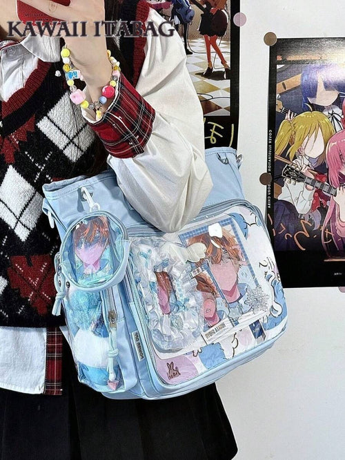 Large Kawaii Ita Bag Tote with Clear Display Window, Coin Pouch & Adjustable Strap