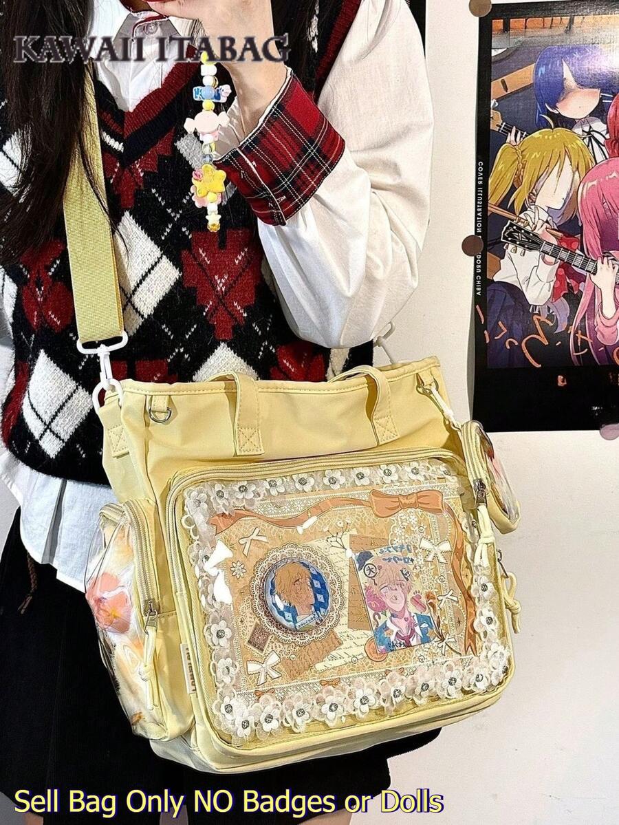 Large Kawaii Ita Bag Tote with Clear Display Window, Coin Pouch & Adjustable Strap