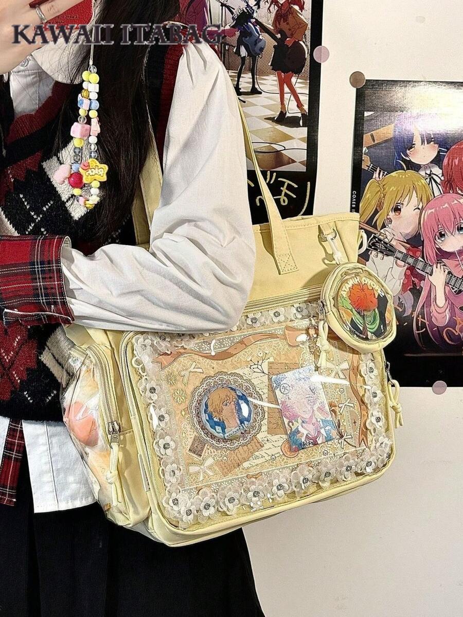 Large Kawaii Ita Bag Tote with Clear Display Window, Coin Pouch & Adjustable Strap