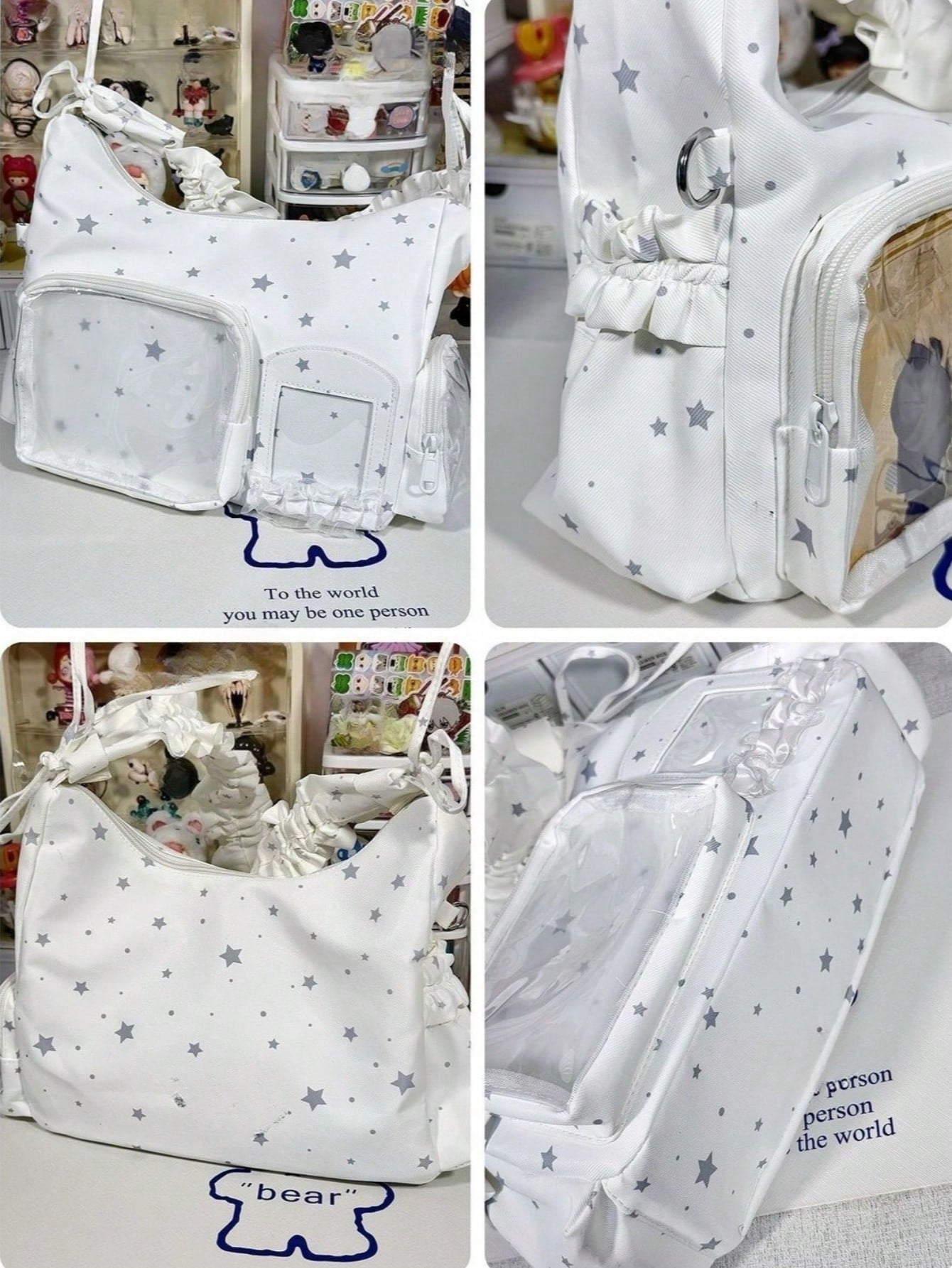 White star ita bag showing side pocket and strap details