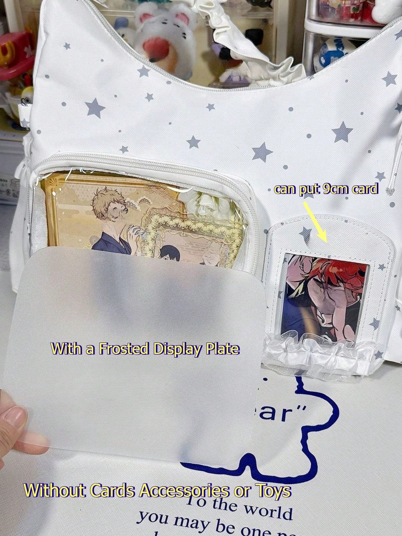 Kawaii Star Print Ita Shoulder Bag with Clear Display Window & Ruched Strap