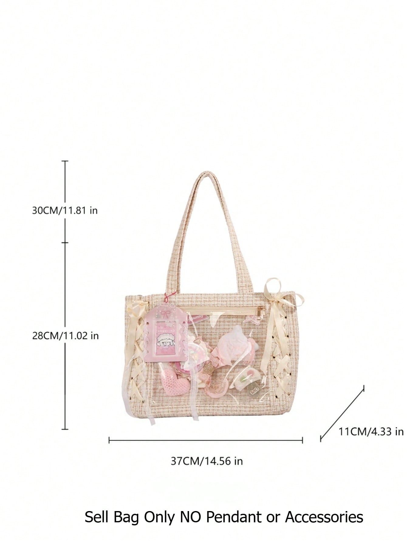 Woven Texture Tote Ita Bag | Clear Window Display Bag for Anime Merch & Badges