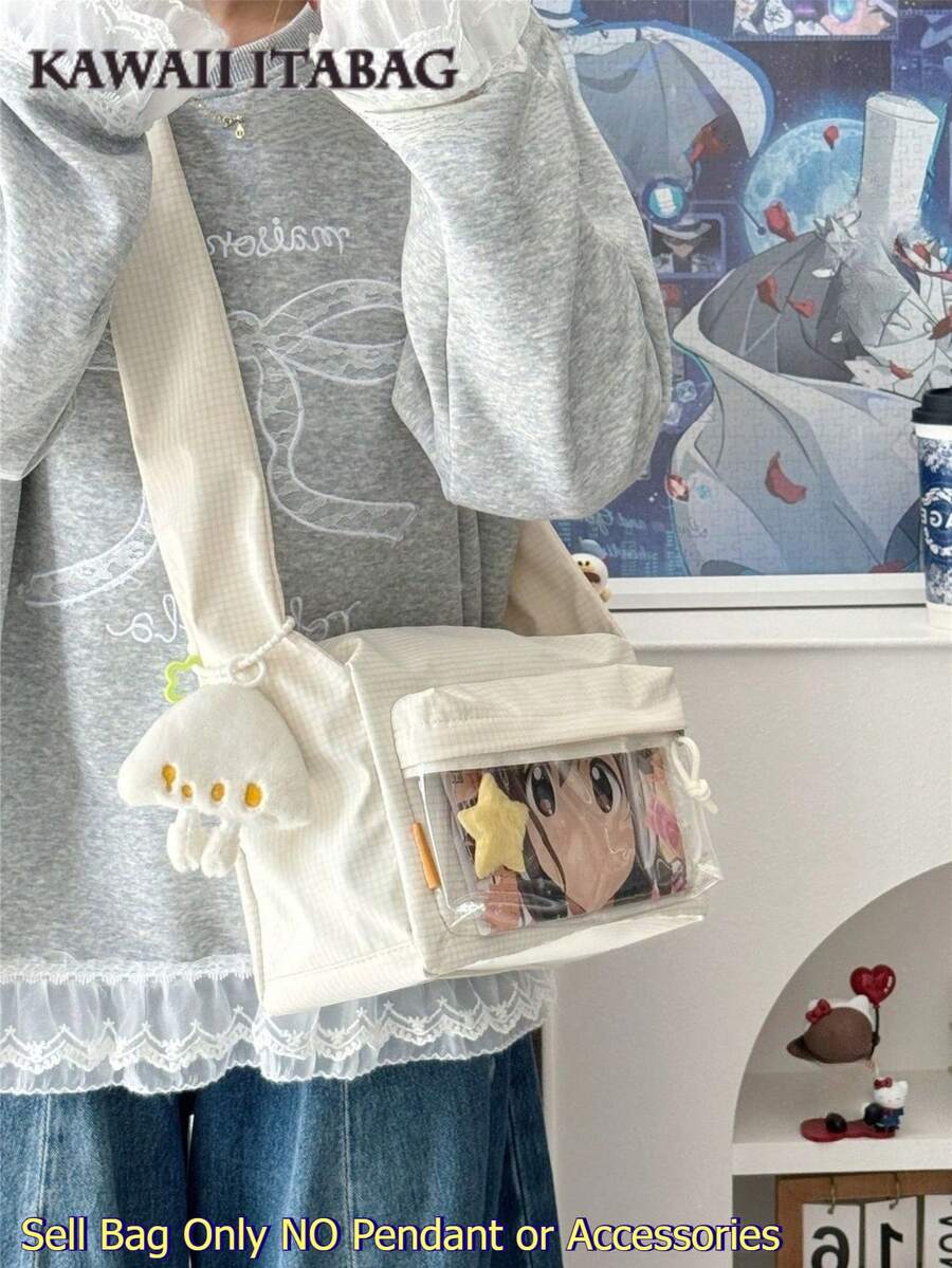 Kawaii Ita Messenger Bag with Clear Display Window – Crossbody Shoulder Bag for Pins, Plushies & Anime Merch