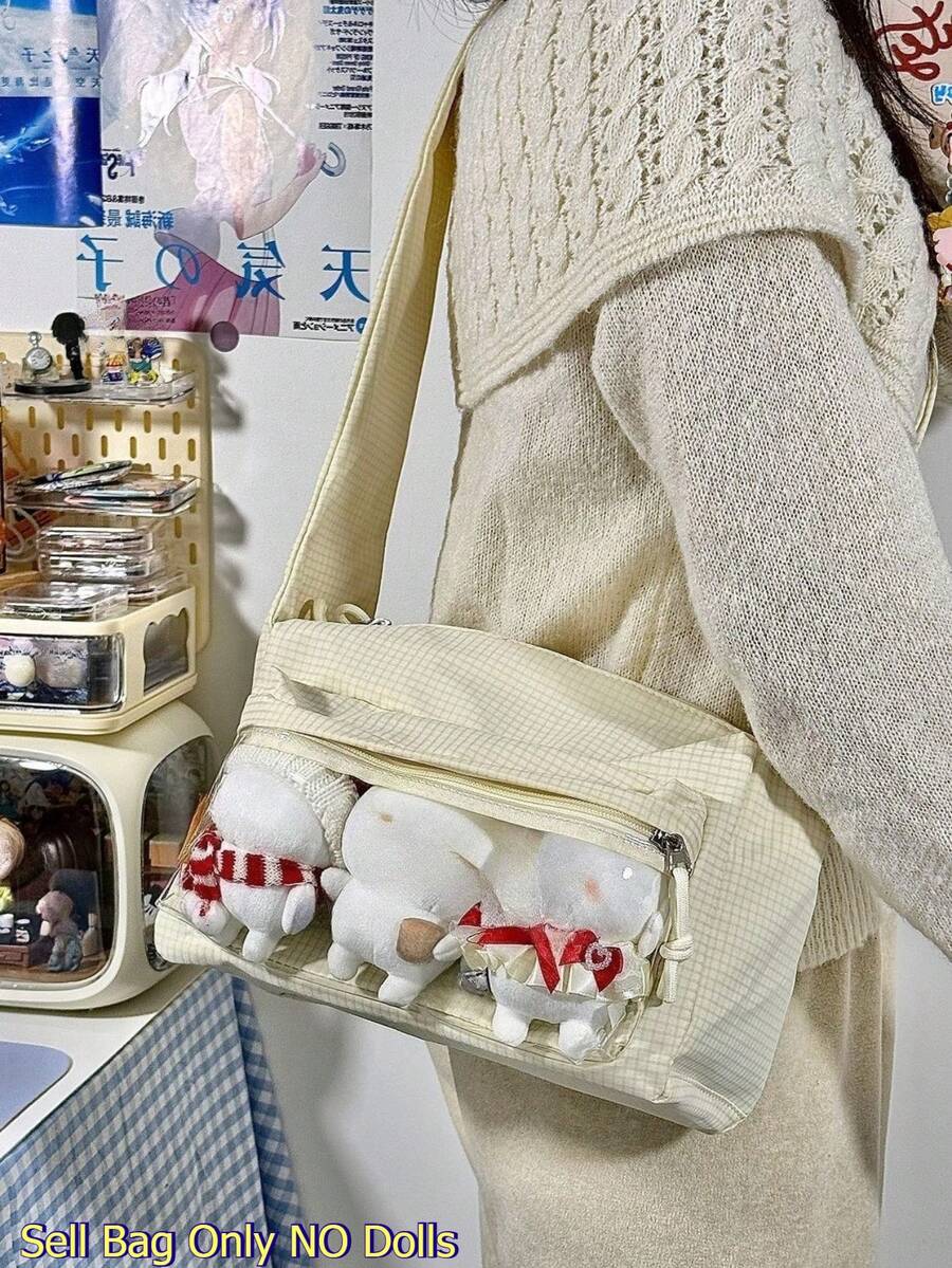 Kawaii Ita Messenger Bag with Clear Display Window – Crossbody Shoulder Bag for Pins, Plushies & Anime Merch