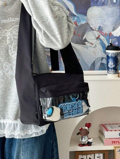 Kawaii Ita Messenger Bag with Clear Display Window – Crossbody Shoulder Bag for Pins, Plushies & Anime Merch