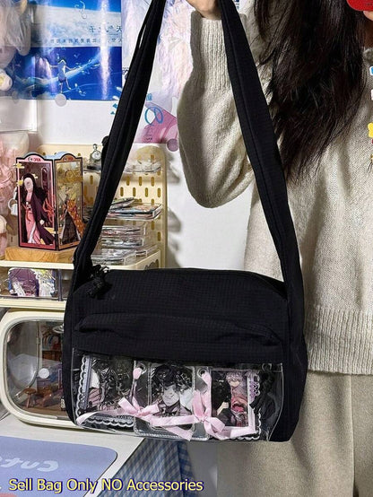 Kawaii Ita Messenger Bag with Clear Display Window – Crossbody Shoulder Bag for Pins, Plushies & Anime Merch