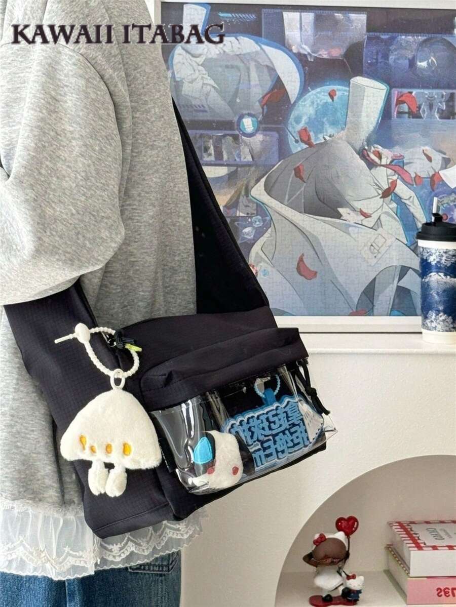 Kawaii Ita Messenger Bag with Clear Display Window – Crossbody Shoulder Bag for Pins, Plushies & Anime Merch