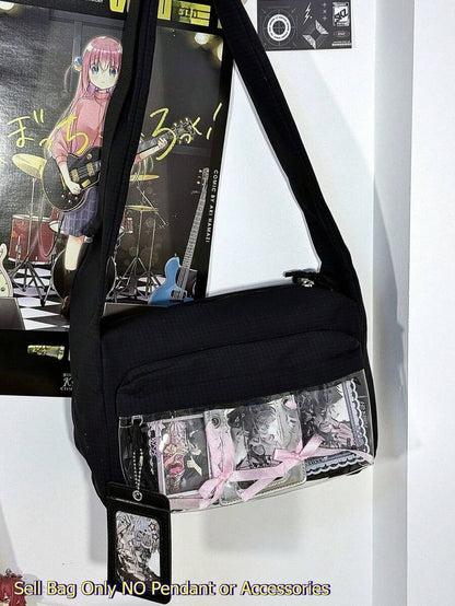 Kawaii Ita Messenger Bag with Clear Display Window – Crossbody Shoulder Bag for Pins, Plushies & Anime Merch