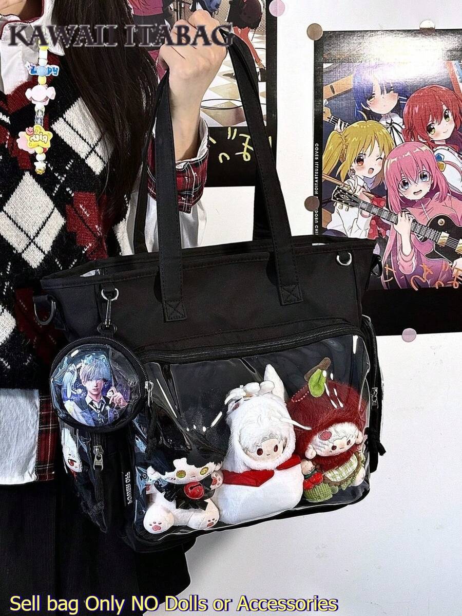 Large Kawaii Ita Bag Tote with Clear Display Window, Coin Pouch & Adjustable Strap
