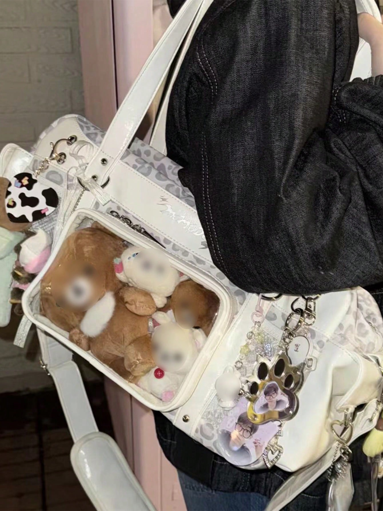 White bag with brown teddy bear