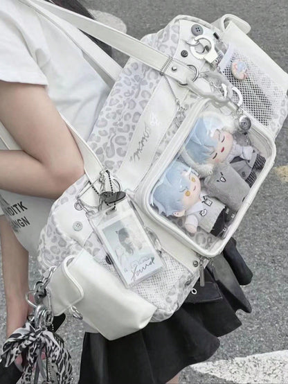Kawaii Boston Ita Bag with Clear Display Window | Y2K Duffle Ita Shoulder Bag for Plushies & K-Pop Merch
