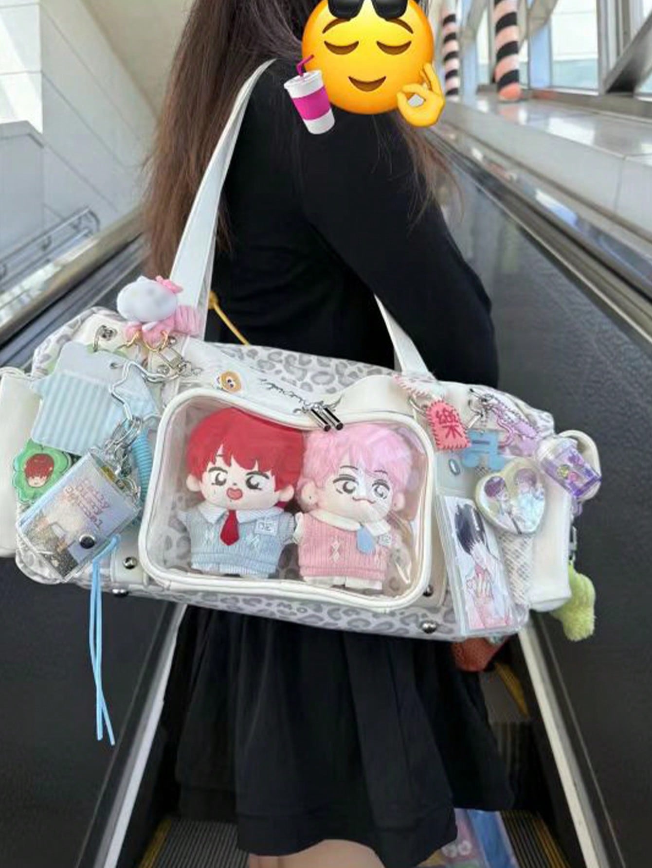 White Boston ita bag with K-pop dolls