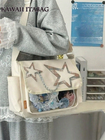 Star Chain Kawaii Ita Messenger Bag | Y2K Crossbody Ita Bag with Clear Display Window