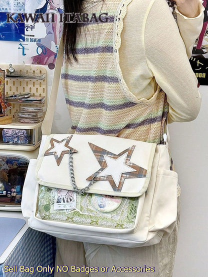 Star Chain Kawaii Ita Messenger Bag | Y2K Crossbody Ita Bag with Clear Display Window