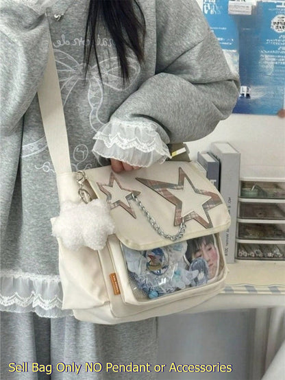 Star Chain Kawaii Ita Messenger Bag | Y2K Crossbody Ita Bag with Clear Display Window