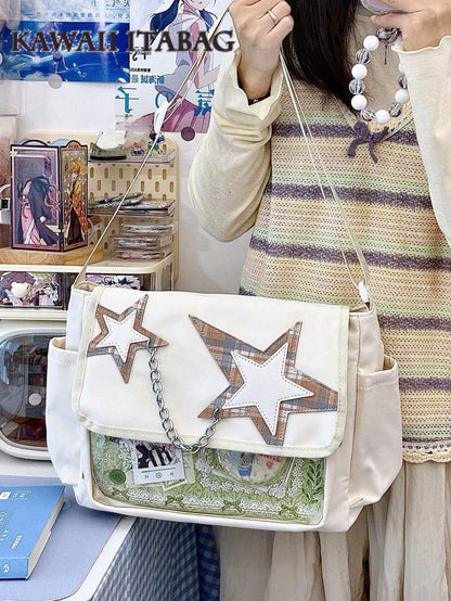Star Chain Kawaii Ita Messenger Bag | Y2K Crossbody Ita Bag with Clear Display Window