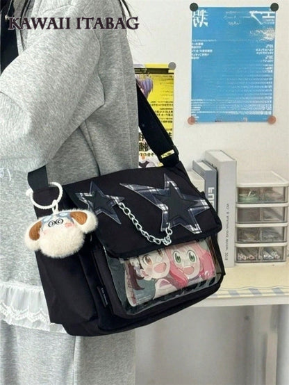 Star Chain Kawaii Ita Messenger Bag | Y2K Crossbody Ita Bag with Clear Display Window