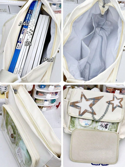 Star Chain Kawaii Ita Messenger Bag | Y2K Crossbody Ita Bag with Clear Display Window