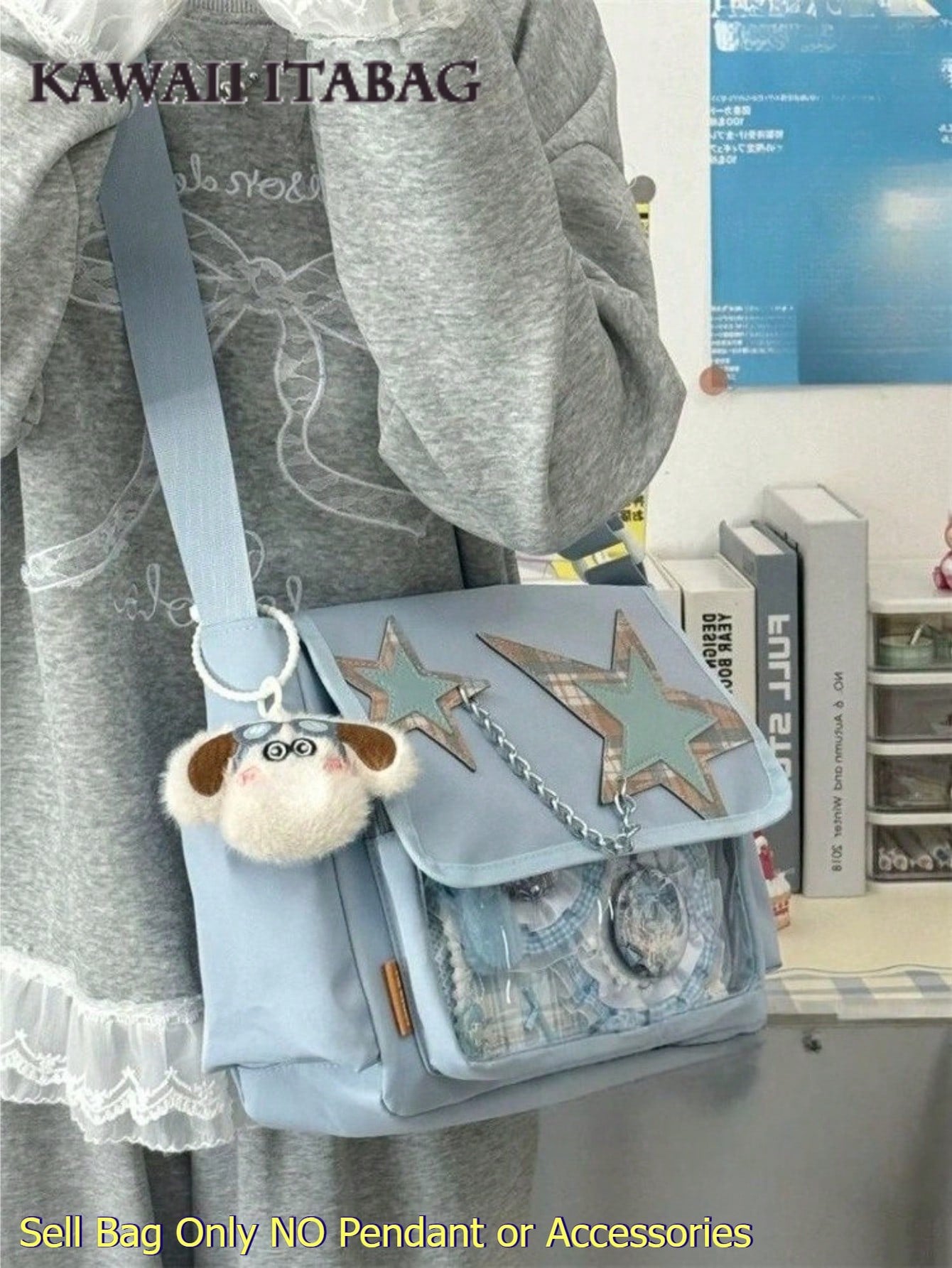 Star Chain Kawaii Ita Messenger Bag | Y2K Crossbody Ita Bag with Clear Display Window