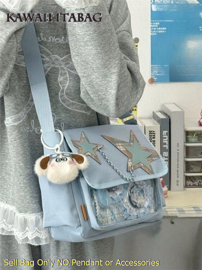 Star Chain Kawaii Ita Messenger Bag | Y2K Crossbody Ita Bag with Clear Display Window