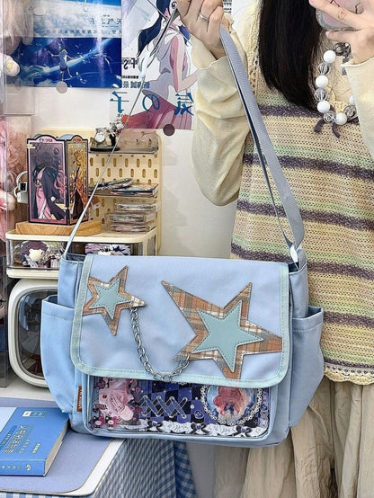Star Chain Kawaii Ita Messenger Bag | Y2K Crossbody Ita Bag with Clear Display Window