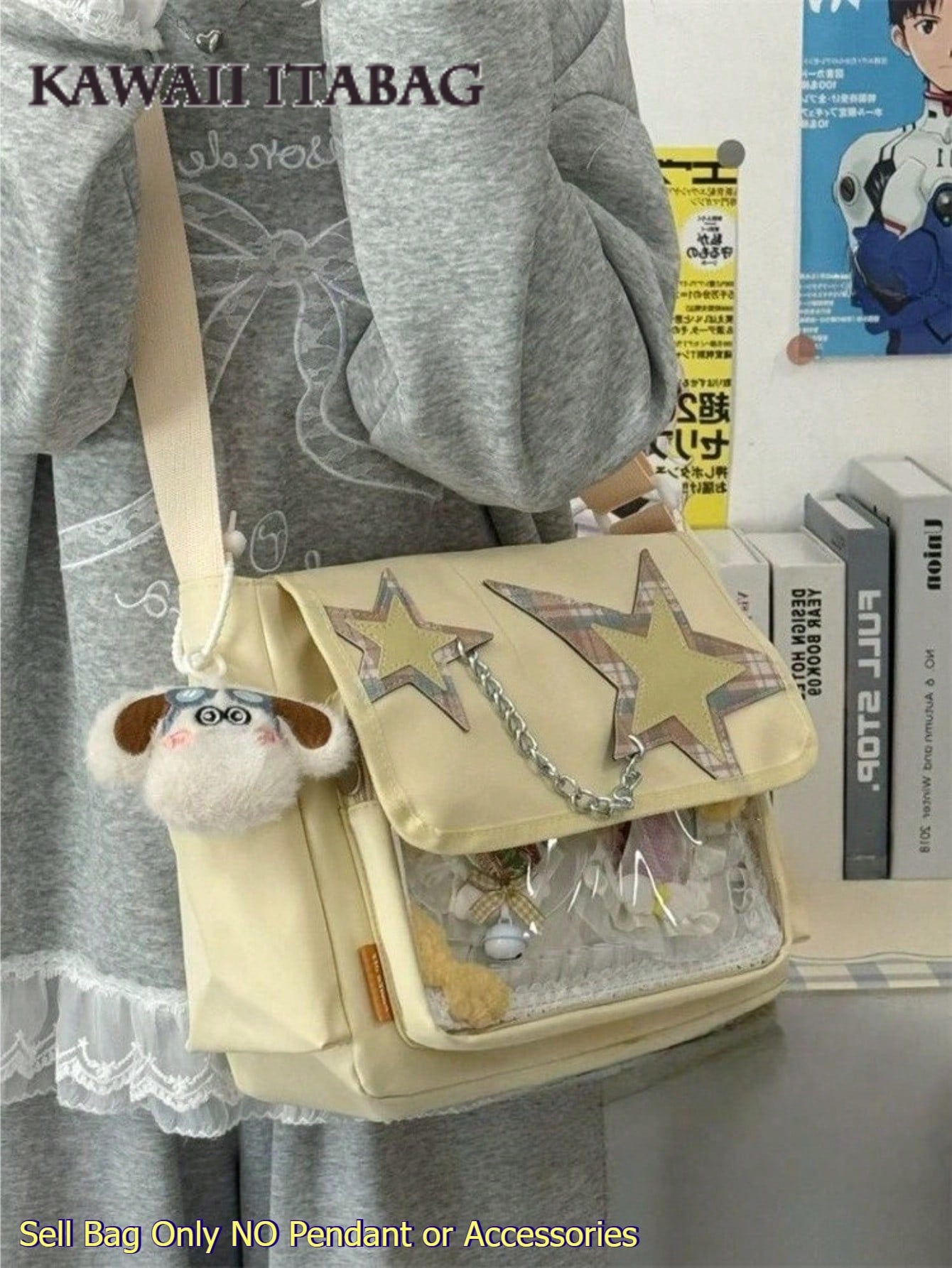 Star Chain Kawaii Ita Messenger Bag | Y2K Crossbody Ita Bag with Clear Display Window