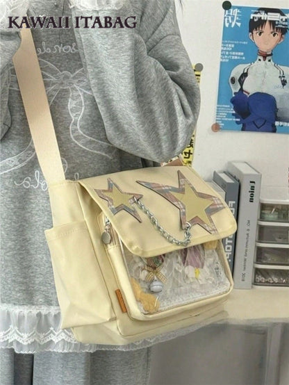 Star Chain Kawaii Ita Messenger Bag | Y2K Crossbody Ita Bag with Clear Display Window