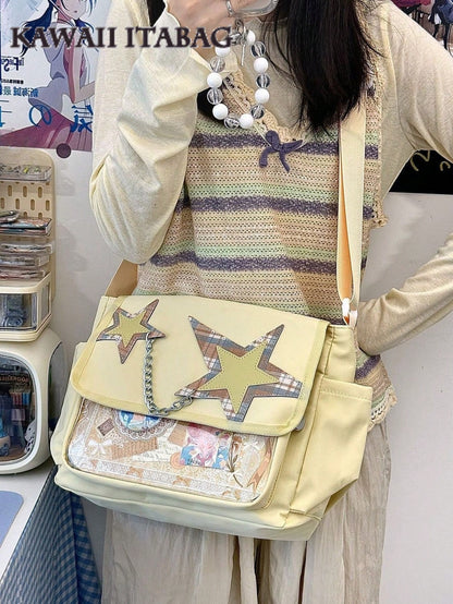 Star Chain Kawaii Ita Messenger Bag | Y2K Crossbody Ita Bag with Clear Display Window