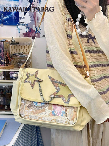 Star Chain Kawaii Ita Messenger Bag | Y2K Crossbody Ita Bag with Clear Display Window