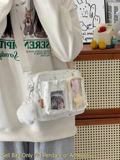 Kawaii Crossbody Ita Bag with Dual Display Windows – Confetti Print Messenger Itabag for Pins, Cards & Merch