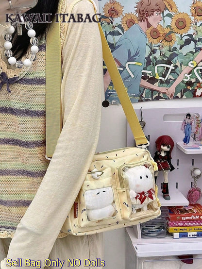 Kawaii Crossbody Ita Bag with Dual Display Windows – Confetti Print Messenger Itabag for Pins, Cards & Merch