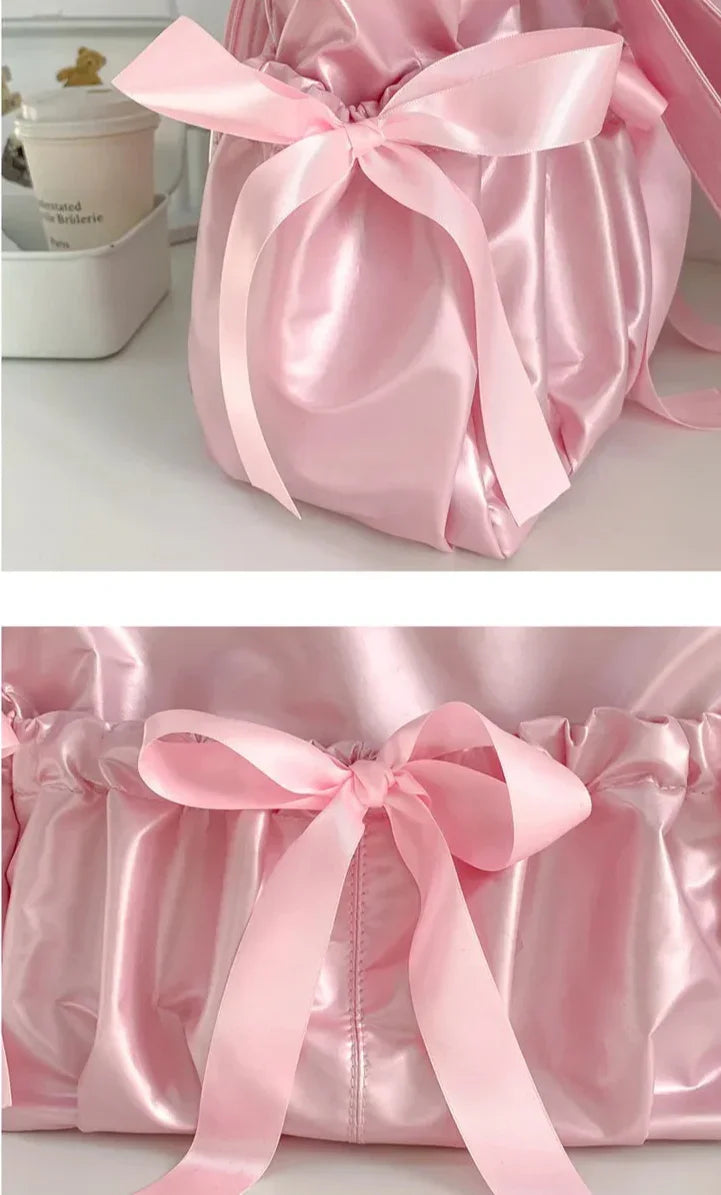 Lolita Glossy Surface Ita Bag Ribbon Bows Big Shoulder Handbags With Display Plate - Ita Bag Lover