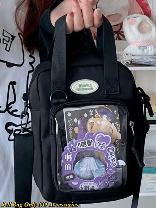 Mini Ita Handbag with Clear Display Window — 2-Way Carry Tote and Crossbody for Pins & Badges