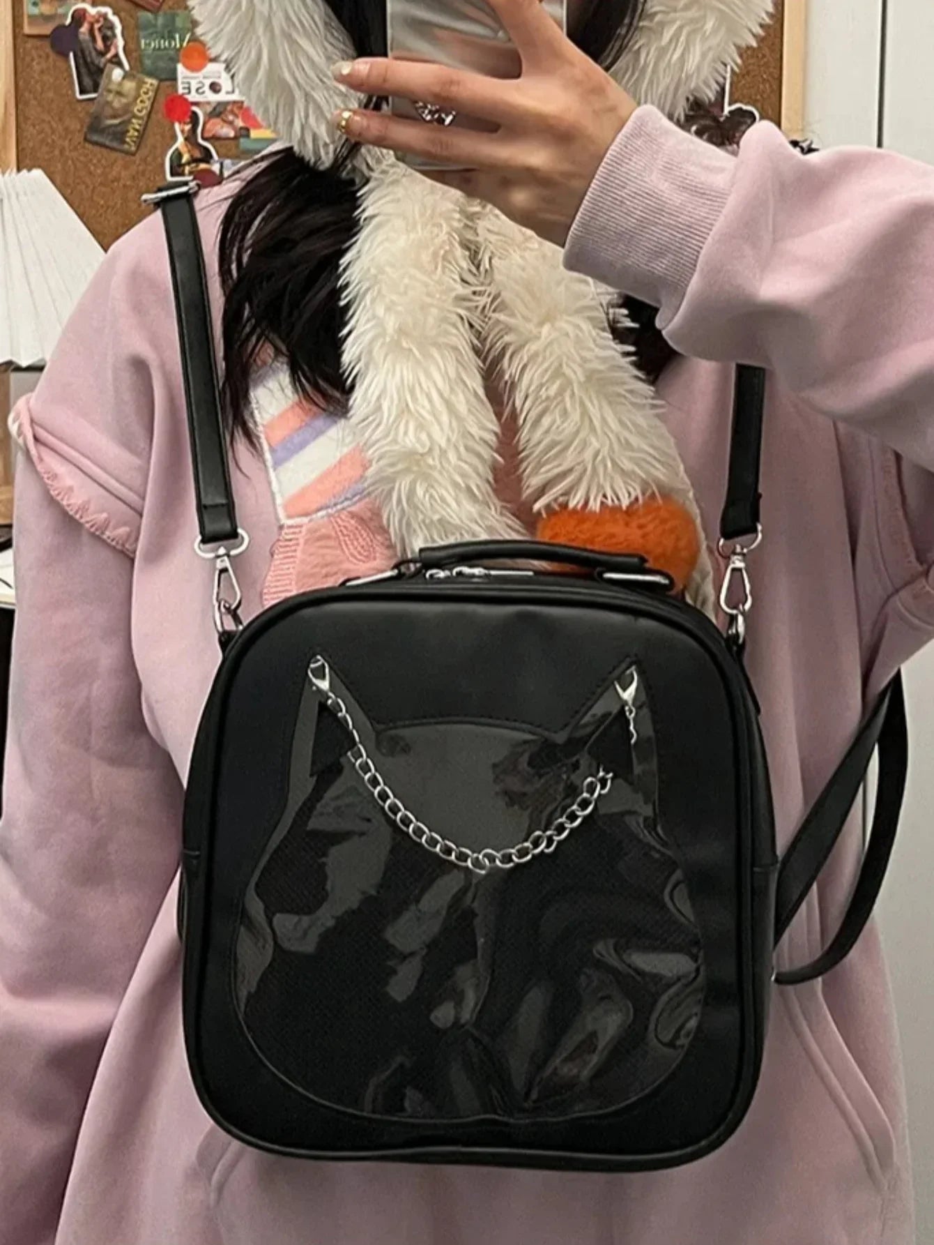3Ways Japanese Kawaii Itabag Women PU Leather Transparent Backpack Cat Shaped Handbags - Ita Bag Lover
