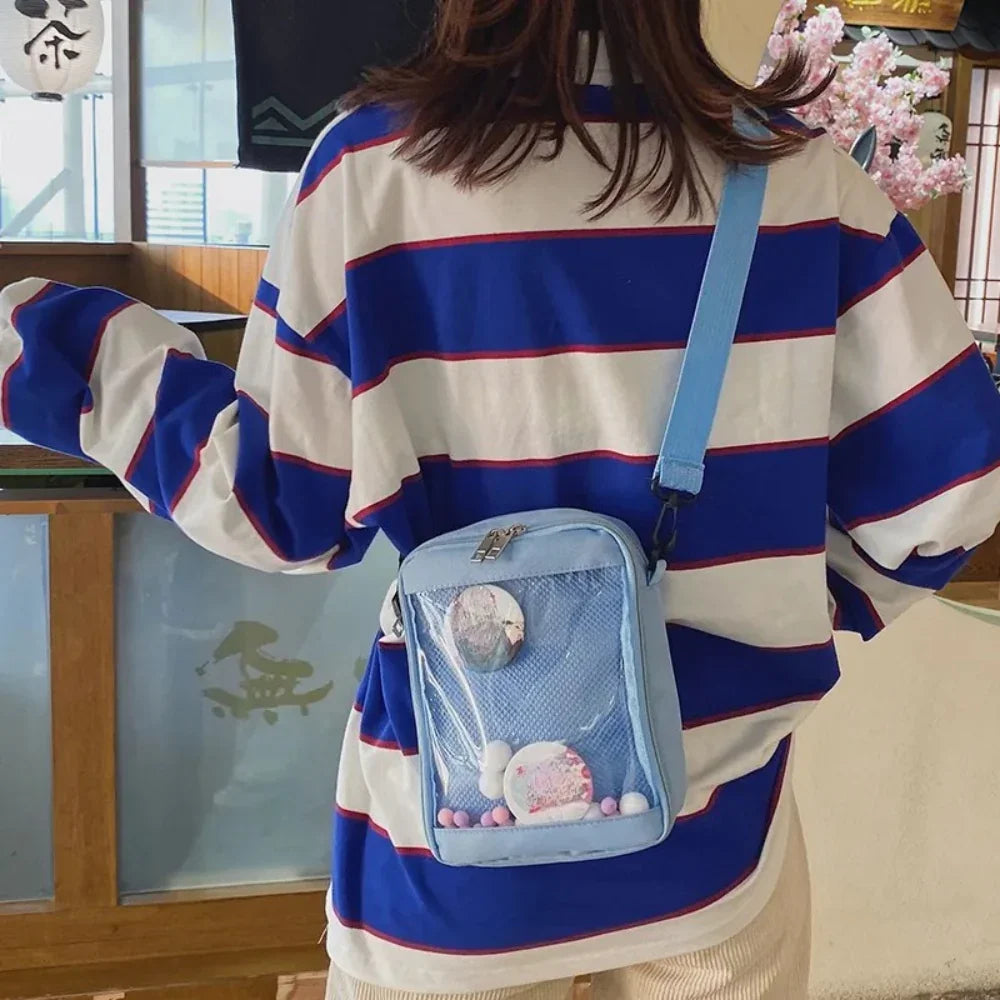 Clear Itabag Crossbody Messenger Bag Small PVC Mesh Window Shoulder Bag for Anime Pins and Plushies - Ita Bag Lover