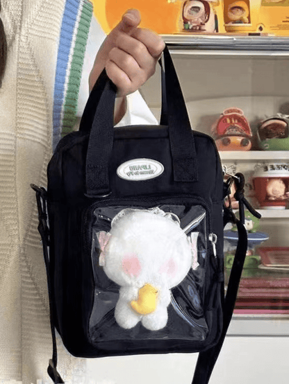 Kawaii Mini Tote Itabag – Vielseitige Umhängetasche und Handtasche mit Schaufenster Kleine Ita-Tasche in Bonbonfarbe mit Aufnähern, Schauplatte, Umhängetasche