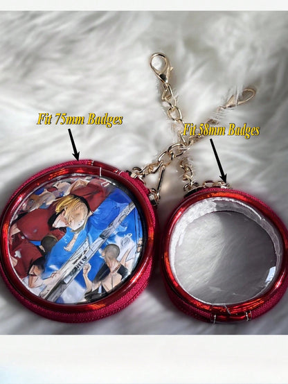 Kawaii Anime Round Badge Holder Keychain Transparent PU Itabag Charm with Chain Cute Kawaii Cartoon Enamel Pin Storage Bag Cosplay Accessories for Backpacks Handbags Badge Holder Keychain Small Wallets & Pouches Pins Badges Cases Fit 58mm&75mm Size