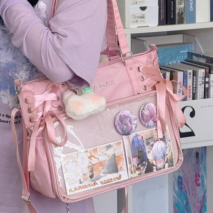 Lace-Up Ita Bag — Large Clear Display Tote & Crossbody for Anime Pins & Photocards