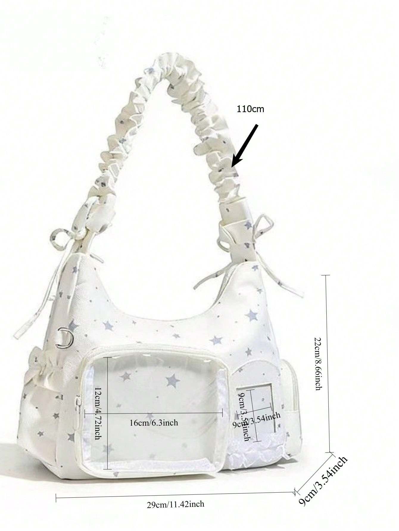 Kawaii Star Print Ita Shoulder Bag with Clear Display Window & Ruched Strap