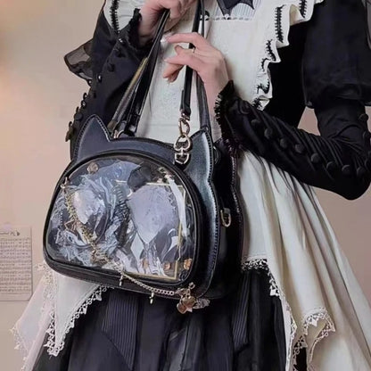 Cat-Shaped Ita Bag with Clear Display Window | Transparent Character Display Crossbody