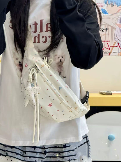 Kawaii Confetti Print Nylon Chest Bag — Women's Crossbody Sling Fanny Pack