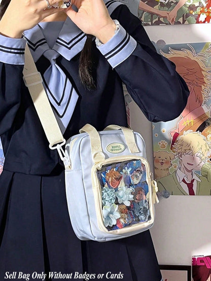 Kawaii Mini Tote Itabag – Vielseitige Umhängetasche und Handtasche mit Schaufenster Kleine Ita-Tasche in Bonbonfarbe mit Aufnähern, Schauplatte, Umhängetasche