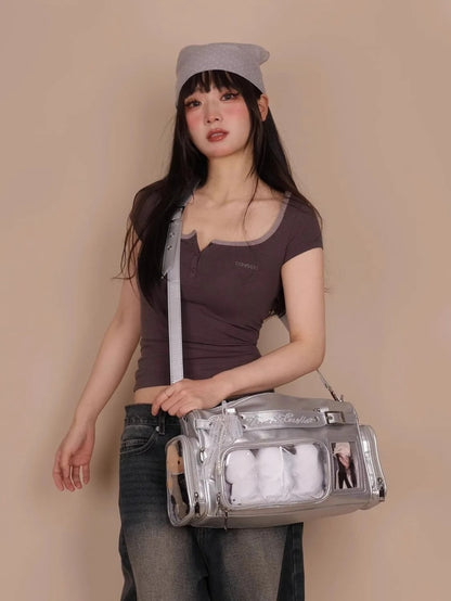 Kawaii Transparent Display Boston Bag | Large Ita Bag with 3D Pocket Window