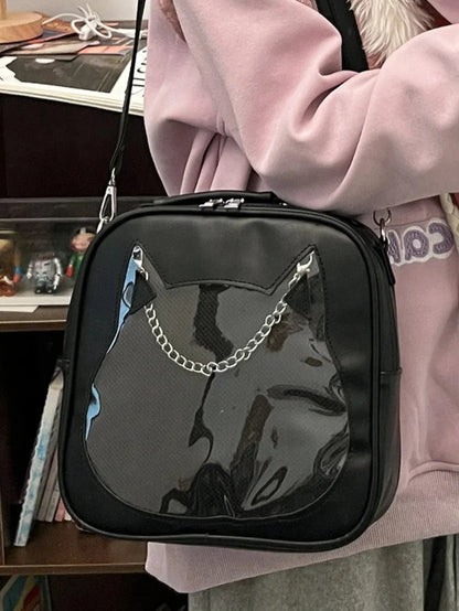 3Ways Japanese Kawaii Itabag Women PU Leather Transparent Backpack Cat Shaped Handbags - Ita Bag Lover
