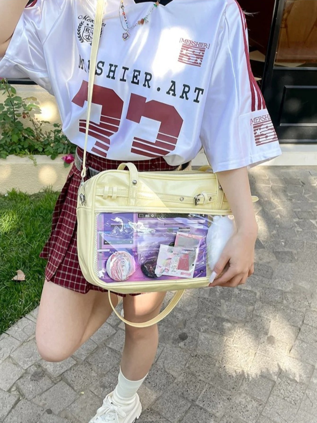 Large Metallic Ita Bag Tote — Full Clear Window Display for Anime Pins & Convention Merch