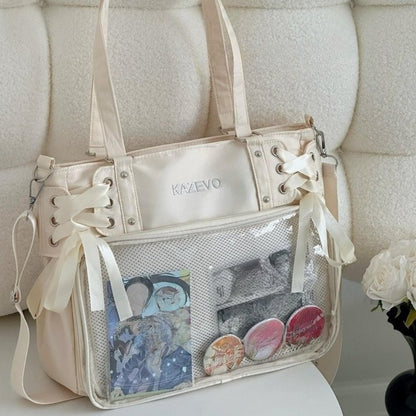 Lace-Up Ita Bag — Large Clear Display Tote & Crossbody for Anime Pins & Photocards