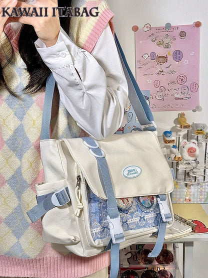 Ita-Tasche mit mehreren Taschen, Umhängetasche für College-Studenten mit Schaufenster und 10 cm großer Puppe, Ita-Tasche, Umhängetaschen für Damen, Schulmädchen, Büchertasche, Stachels-Handtaschen
