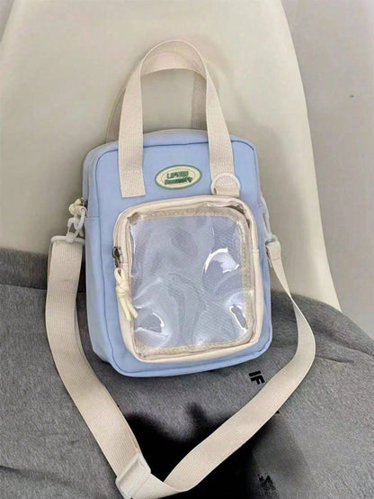 Kawaii Mini Tote Itabag – Vielseitige Umhängetasche und Handtasche mit Schaufenster Kleine Ita-Tasche in Bonbonfarbe mit Aufnähern, Schauplatte, Umhängetasche