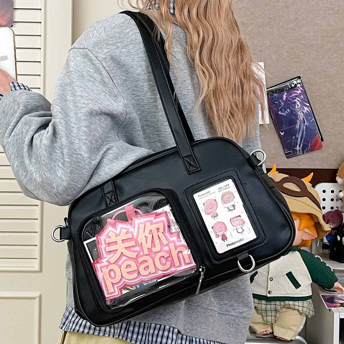 Kawaii Mini Ita Bag — PU Leather Shoulder Bag with Dual Clear Display Windows for Anime Pins & Photocards