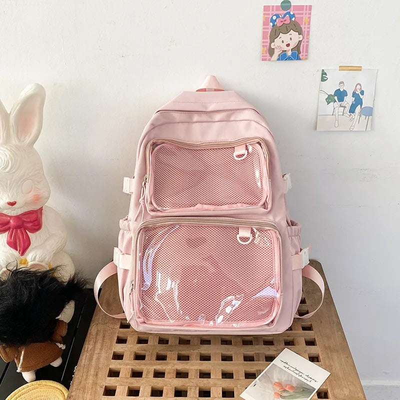 Large Kawaii Ita Bag Backpack — Dual Clear Window Display for Pins, Plushies & Anime Merch